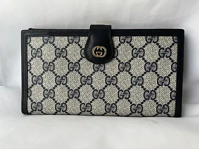 Vintage Gucci Accessory Collection Navy Monogram Leather Trifold Wallet RARE • $450