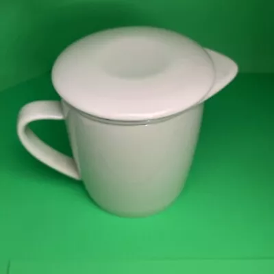 NIB White Ceramic Tea Mug W/Infuser & Lid 4 Pc Brew-in-Mug SS Basket-new No Box • $12
