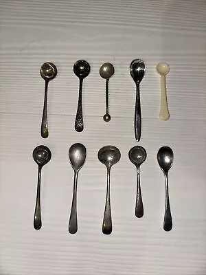 Set Of 10 Vintage Silver Plated And St /steel Small Condiment/Mustard Spoons • £19.99