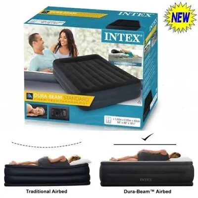 INTEX 64124 Queen Inflatable Air Bed With Built In Electric Pump Airbed Mattress • £71.99