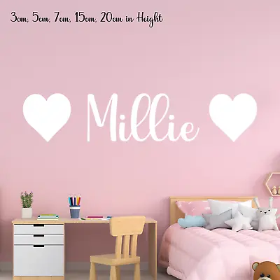 Personalised Hearts Name Wall Sticker Kids Childrens Bedroom Nursery Heart Vinyl • £2.20