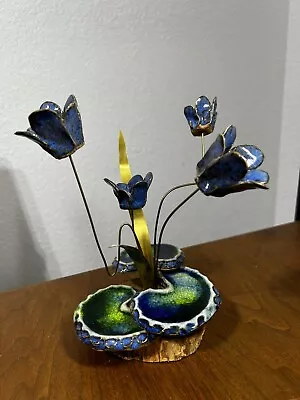 Vintage Winifred Cole Of California Ceramic And Metal Blue Flowers Lilly Pod ART • $169.95