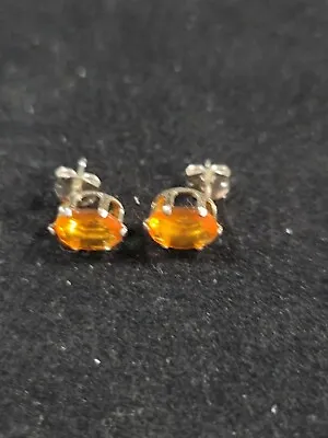 Mexican Fire Opal Earrings Sterling Silver 925. 8x6 Mm/matched Fire Opal Studs • $75