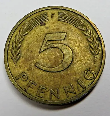 Germany-Federal Republic 5 Pfennig 1950F Brass Clad Steel KM#107 • $1.25