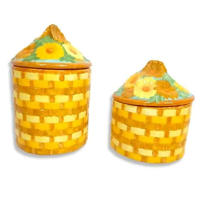 Flower Basket 50s Saffron Retro Coffee Canisters Lidded Jar Collectable Vintage • $35