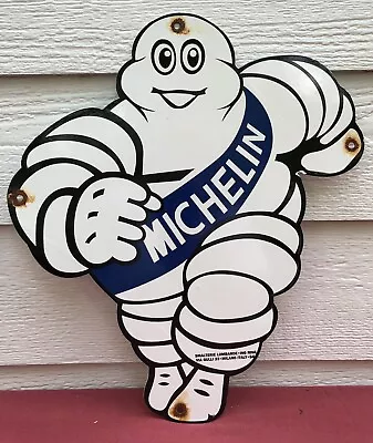 Large Vintage Dated 1954 Michelin Man Tires Porcelain Gas And Oil Sign • $39.99