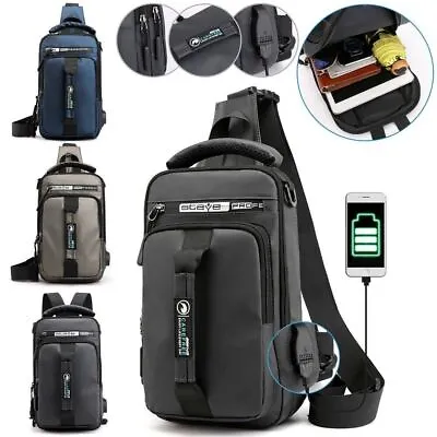 Anti-Theft Men's Sling Crossbody Bag Chest Shoulder Messenger Backpack USB Port • $14.51