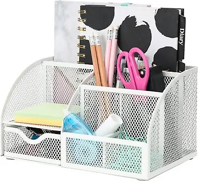 EXERZ Desk Organiser/Mesh Desk Tidy/Pen Holder/Multifunctional Organizer - Whit • £14.48