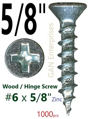 Phillips Flat Head # 6 X 5/8  Wood Particle Board Screw Zinc 1000pcs • $19.99