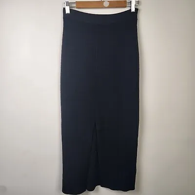 BASSIKE Black Crepe Knit Fitted Maxi Skirt Front Slit Sz 0 Cotton Spandex Blend • $100