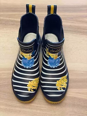 New Wellibob Joules Floral Rain Boots / Yellow & Blue Floral Print - Size US 7 • $12