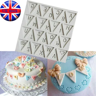 Letter Bunting Flag Silicone Fondant Mould Cake Sugarcraft Decorating Mold UK • £3.59