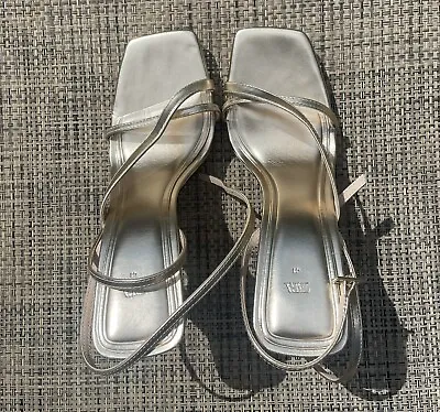 Zara Gold Heels Sandals Stilettos Ankle Wrap Sz. EU 41 (US9.5) • $49