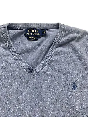 Polo Ralph Lauren V Neck Sweater Adult Large Blue Long Sleeve Pima Pullover Mens • $27.64