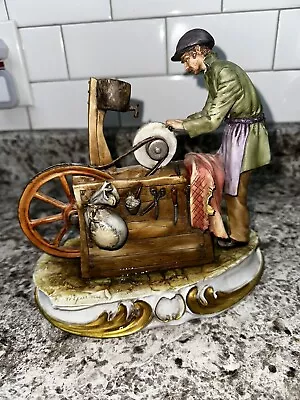 Extremely Rare Signed Vintage Capodimonte Porcelain Knife Grinder Figurine Italy • $400