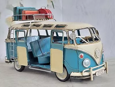 Scale Model Of Vintage Volkswagen Bus In Blue And Green Color With Roof Rack • $137.23