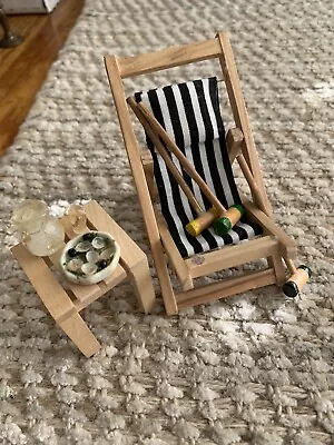 1:12 Dollhouse Miniature Beach Wood Chair With Table Oysters Lemonade Croquet  • $22.95