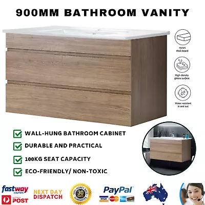 Cefito Bathroom Vanity Cabinet Basin Unit Sink Storage Wall Mounted Oak 900mm • $341.73
