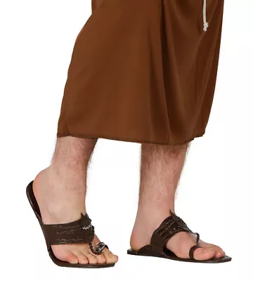 Mens Brown  Sandals Roman Medieval Fancy Dress Costume Shoes Up To Size 10 • £14.99