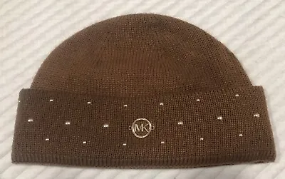 *MICHAEL KORS*  Women's Beanie Knit Hat BROWN W/Unique GOLDEN Studs & Logo (OS) • $15