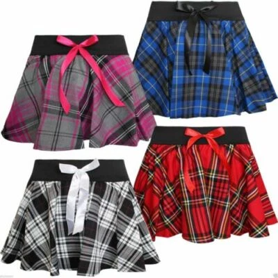 £8.49 • Buy Ladies Women's Sexy School Girl Elastic Waistband Tartan Skirt With Bow Skirts