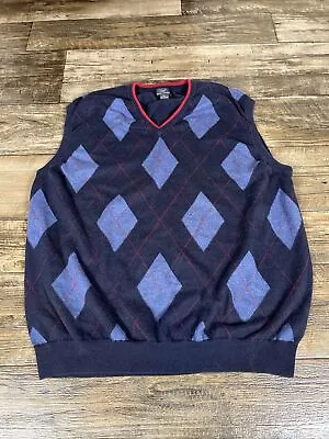 Brooks Brothers 346 Vest Men’s XL Cotton Cashmere Blue & Red Argyle Sweater • $24.99