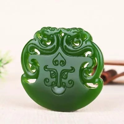 Nice Chinese Natural A Spinach Green Jade Hand Carved Dragon Knife Pendant F09 • $11.95