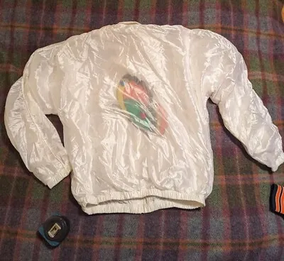 VINTAGE 80s Ellesse Jacket White Bomber Jacket L Butterfly Made In USA • $34.88