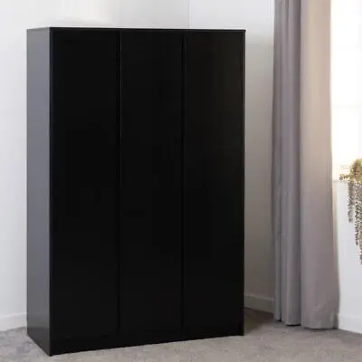 Malvern Black 3 Door Triple Wardrobe Bedroom Storage Furniture • £229.99