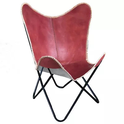 89HS Genuine Leather Butterfly Chair Folding Lounge Modern Sling Accent Seat • $119.95