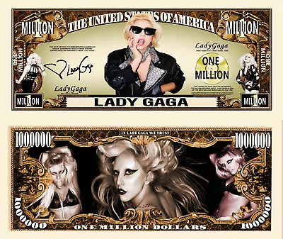 Lady Gaga Million Dollar Bill Play Funny Money Novelty Note + FREE SLEEVE • $1.69