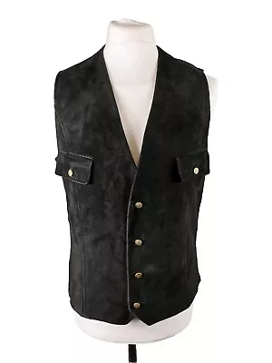 Vintage Men's Black Suede Wool Back Western Cowboy Waistcoat Gilet Vest Size 42 • £24.95