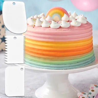 3Pc CAKE DECORATING TOOLS Icing Smoother Fondant Cutter Baking Spatula Scraper • £2.98