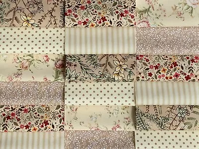 Fabric Patchwork Squares 30 X 4” (10cm) Cotton Quilting Craft Beige Tan Gold 1O • £4.95