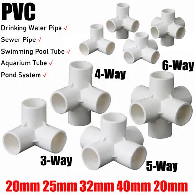 £3.66 • Buy PVC 3/4/5/6-Way Equal Path Elbow Connector Pipe Fittings 20/25/32/40/50mm White