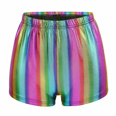 Unisex Sexy Rainbow Shorts Mens Womens Metallic Dance Party Shinny Hot Pants • £8.35