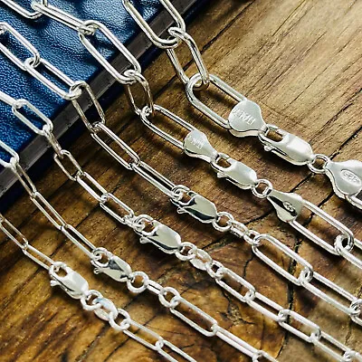 Real Solid 925 Sterling Silver Paper Clip Chain Paperclip Necklace Made In Italy • $14.99