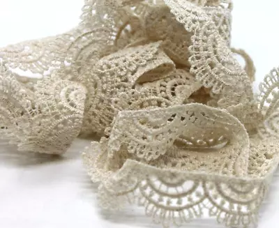 3yd Vintage Venice Lace 7/8  Natural Sunrise Scallops Cream/offwhite/natural • $2.95