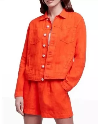 L’AGENCE Celine Orange Lightweight Collared Military Linen Jacket Size LARGE • $49.95
