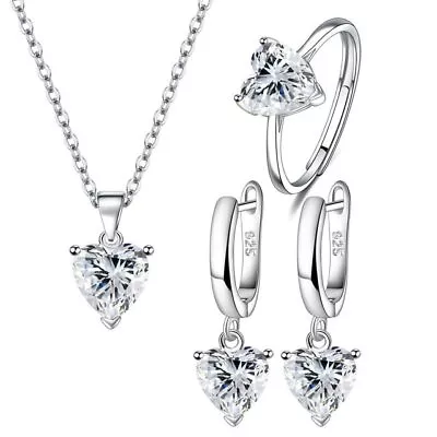 New Heart Ring Earrings Necklace 925 Sterling Silver Jewelry Sets For Women Gift • $7.50