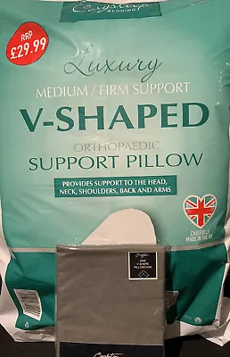 V Shaped Pillow And Grey Case Cover Orthopedic V-Neck Support Pillow & Case • £7.95
