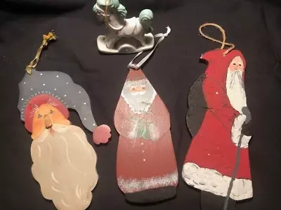Lot Of 4 Vintage Hand Painted Christmas Ornaments Santa Claus Rocking Horse Wood • $7.99