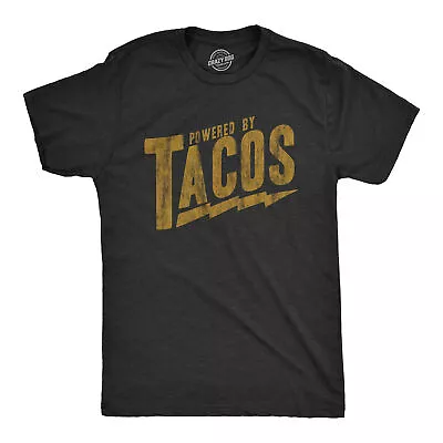 Mens Powered By Tacos T Shirt Funny Sarcastic Vintage Retro Graphic Tee For Guys • $13.10