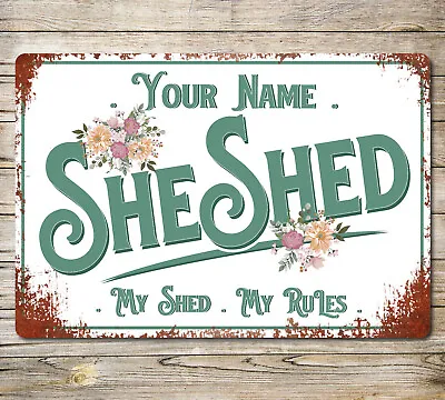 Personalised She Shed Sign Metal Garden Wall Door Decor Accessory Female Plaque • £5.70