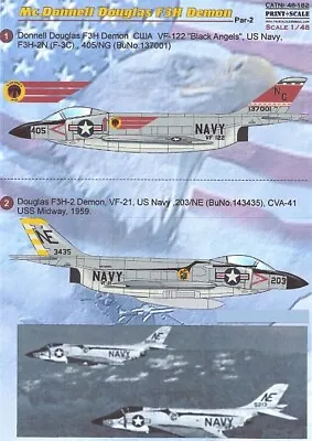 Print Scale Decals 1/48 DOUGLAS F3H DEMON U.S. Navy Jet Fighter Part 2 • $9.99