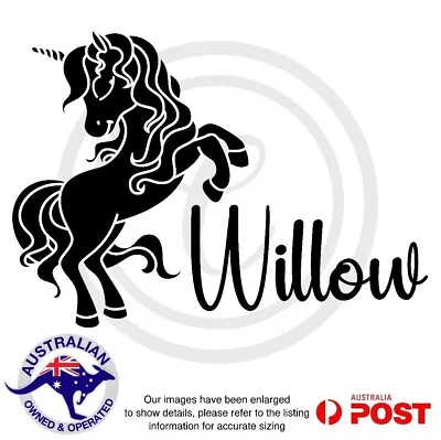 Custom Text Name Or Word With Unicorn Wall Art Vinyl Sticker Decal Black • $19.95