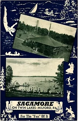 Multi View Sagamore On Twin Lakes Milford PA Postcard Posted 1951 • $5.98