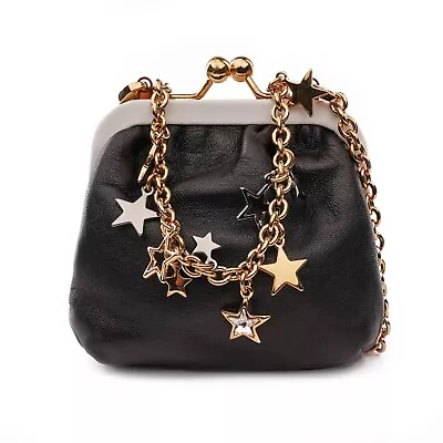 DOLCE & GABBANA Mini Leather Purse Bag Crystal Stars Chain Gold Black 12178 • $289.60