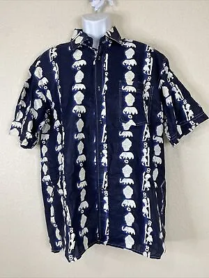 Coupe Et Couture Men Size L Blue Elephants African Masks Button Up Sz Tg Missin • $8