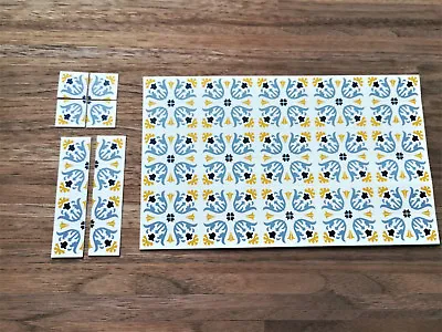 Dollhouse Miniature Blue Tulips Tile Flooring Sheet 1:12 Scale Break Off Pieces • $9.75